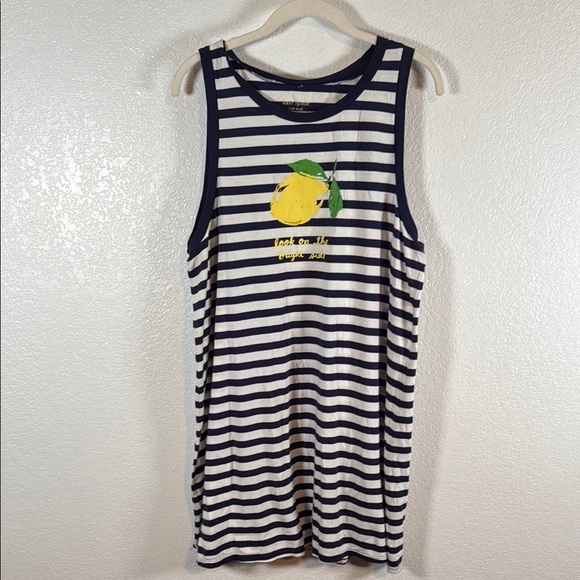 Kate Spade Navy Stripe Lemon Bright Side Tank Dress Size XL - Picture 1 of 6